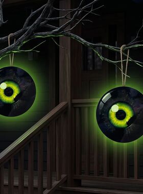 Glow-in-the-Dark Bloodshot Eye Wooden Halloween Hanging Deco