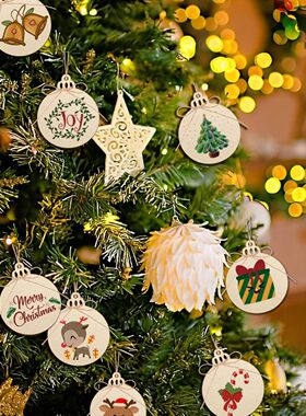30pcs Wooden Christmas Tree Ornaments Unfinished DIY Hanging