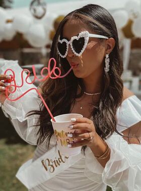 Pearl Bride to be Sunglasses Bachelorette Party Heart Glasse