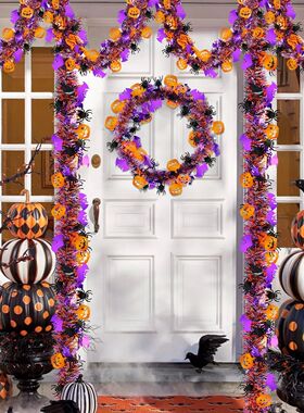 2m Halloween Tel Garland with Pumpkin Spider Bat Shiny Metal