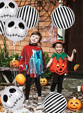12pcs 18inch Skeletons Ghost Foil Balloons Black White Strip