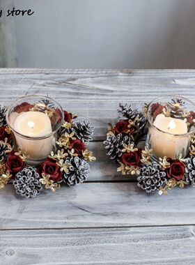 Christmas Candlestick Wreaths Red Gold Artifical Flower Pine