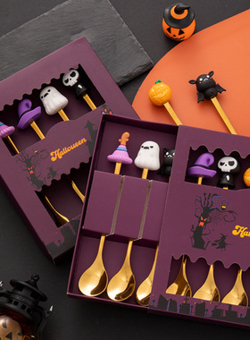 Stainless Steel Tableware Set Halloween Doll Spoon Gift Box