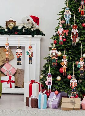 24pcs Christmas Nutcracker Soldier Wooden Pendant Xmas Tree