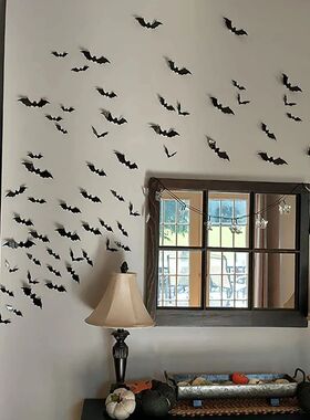Halloween Bats Decorations,3D Pvc Bat on The Wall,Black Bats