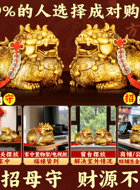 貔貅招财摆件家里客厅公母一对皮休聚旺纯黄铜貔犰门口办公室店铺