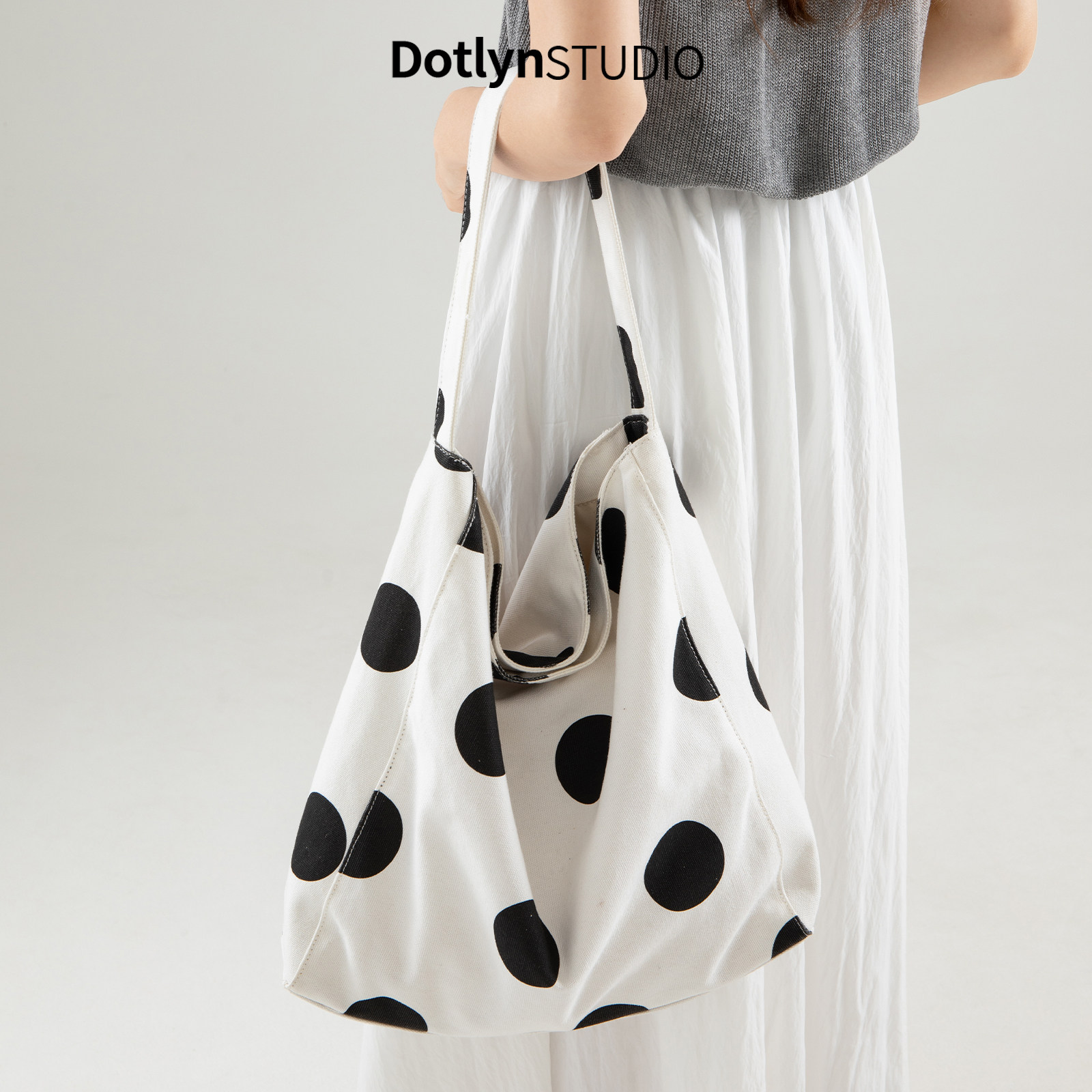 Dotlyn韩系时尚潮流波点帆布包包ins休闲通勤大容量腋下托特包女,淘宝优惠券,粉丝福利购,淘宝优惠卷