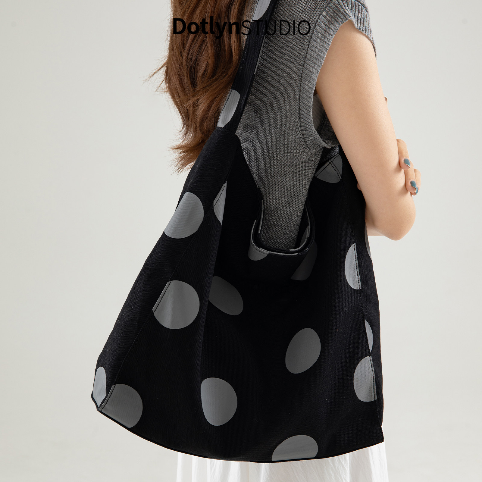 Dotlyn韩系时尚潮流波点帆布包包ins休闲通勤大容量腋下托特包女,淘宝优惠券,粉丝福利购,淘宝优惠卷