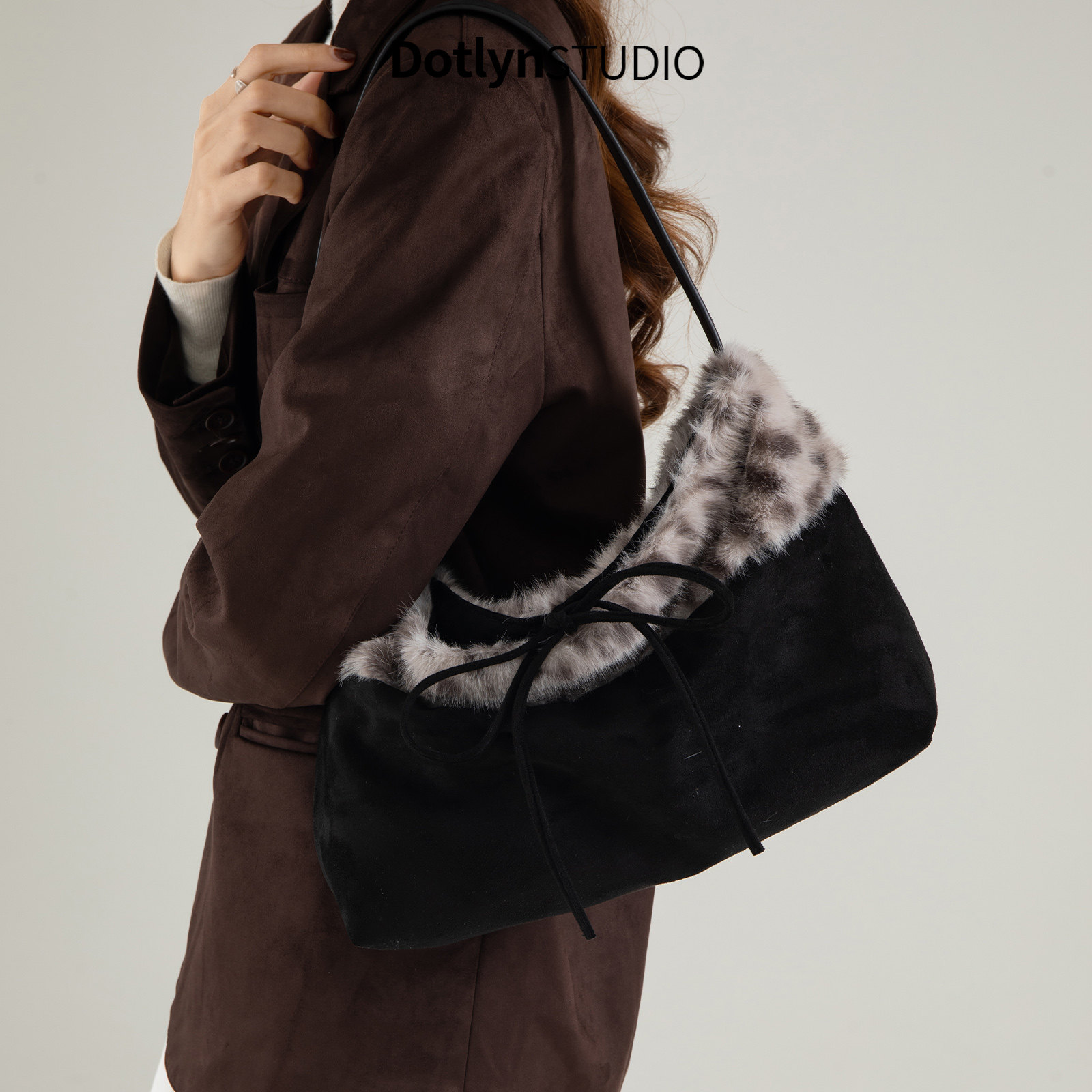 Dotlyn秋冬新款复古豹纹托特包ins超火时髦百搭毛绒手提单肩包女,淘宝优惠券,粉丝福利购,淘宝优惠卷