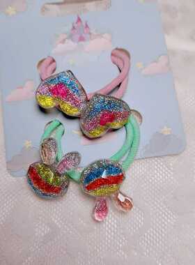 儿童亚克力彩虹色果冻色可爱小兔花朵发圈