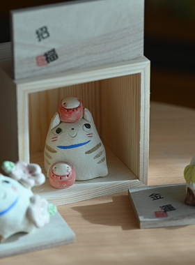 日本进口粗陶招福猫咪摆件
