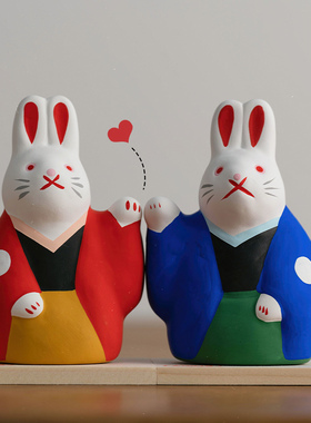 日本玩具工房陶土招福兔子摆件