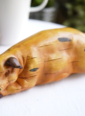 你可居原单 美式乡村风格复古做旧仿木刻猪树脂摆件