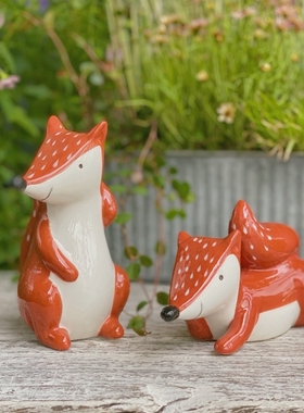 美式乡村陶瓷狐狸摆件