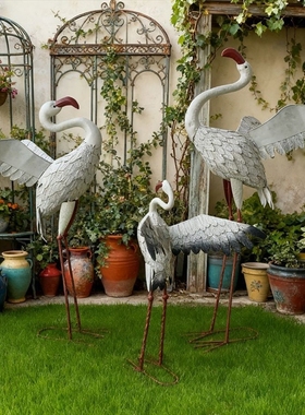 包邮铁艺套三白鹤摆饰