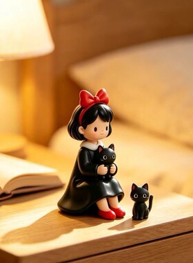 宫崎骏魔女琪琪小黑猫树脂小摆件治愈系桌面装饰少女心生日礼物