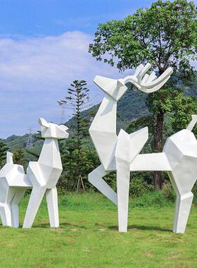 户外大型抽象几何切面玻璃钢梅花鹿雕塑园林售楼部景观装饰品摆件