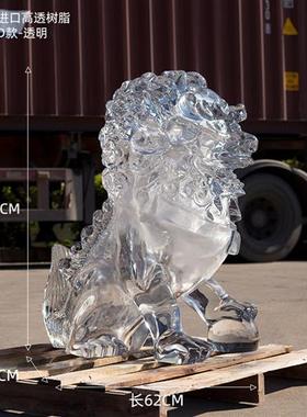 新中式大门镇宅招财狮子透明树脂雕塑摆件栓马柱酒店麒麟獬豸定制