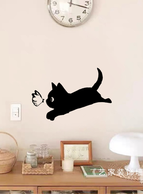 黑猫宠物贴纸白墙补洞遮丑贴画