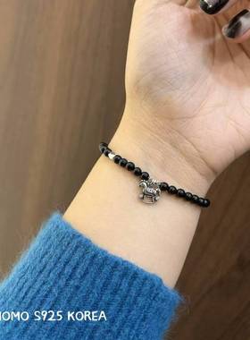 12.15直播韩国momo银饰小马黑曜石串珠手链925银
