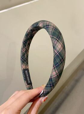 baket复古格纹高颅顶发箍秋冬