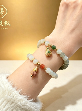 定制天然和田玉渐变烟紫葫芦手链