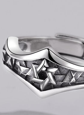欧美高级感戒指六芒星男生