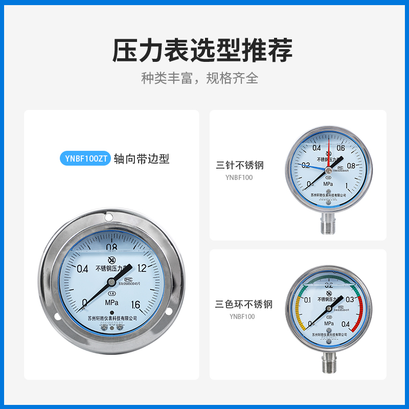YN100BF -0.1-0MPa全不锈钢耐震真空表 真空负压抗震不锈钢压力表 - 图2