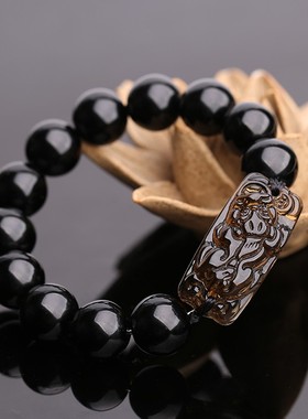 冰种貔貅黑曜石手串天天特价