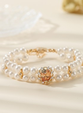 可调节锆石彩宝女橄榄绿复古手链