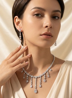 锆石项链耳饰女饰品百搭轻奢水滴