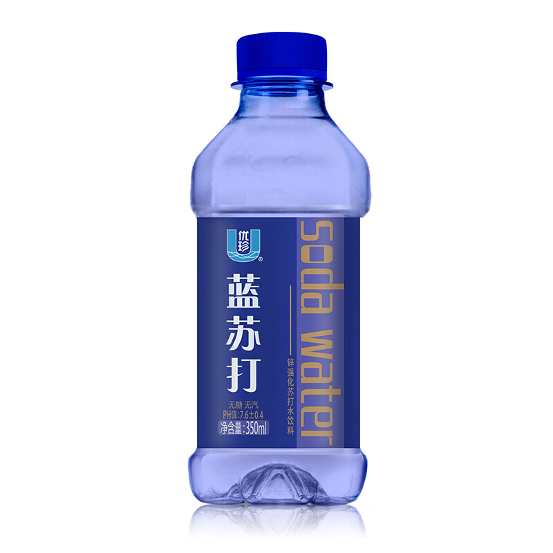 优珍蓝白苏打水饮料加锌ph7.6无糖无汽弱碱性饮品350ml*24瓶整箱 - 图3