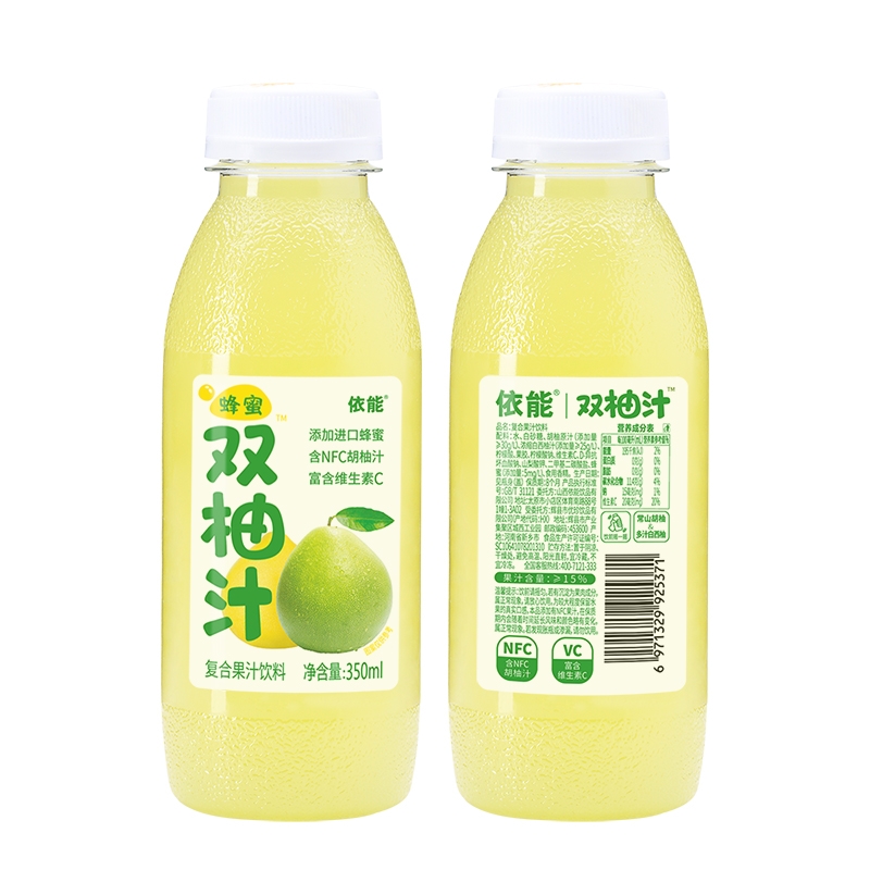 依能双柚汁复合果汁饮料含NFC胡柚汁进口蜂蜜饮料350ml*15瓶整箱 - 图0