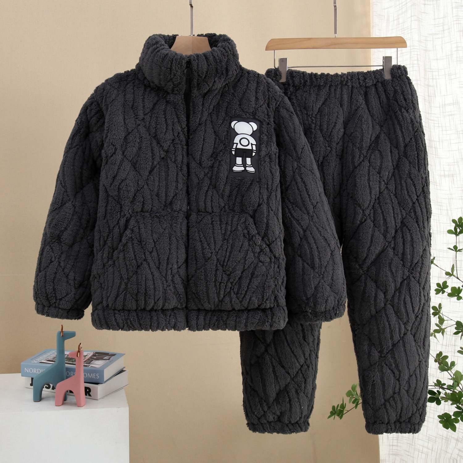 冬季三层夹棉加绒加厚珊瑚绒睡衣男士加绒法兰绒家居服套装可外穿,淘宝优惠券,粉丝福利购,淘宝优惠卷