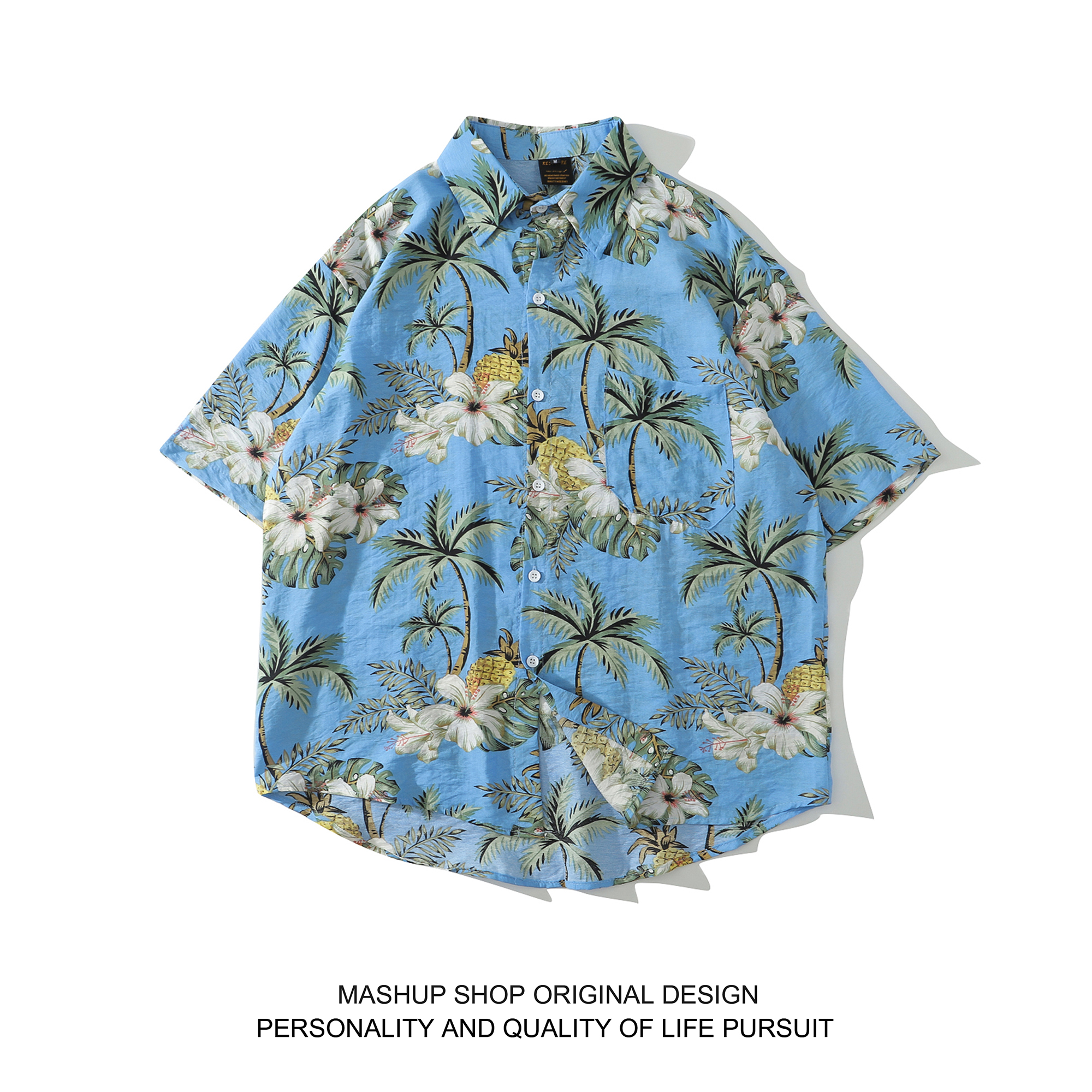 混搭商店ALOHA SHIRTS 夏威夷沙滩度假风椰树印花短袖衬衫男女ins - 图1