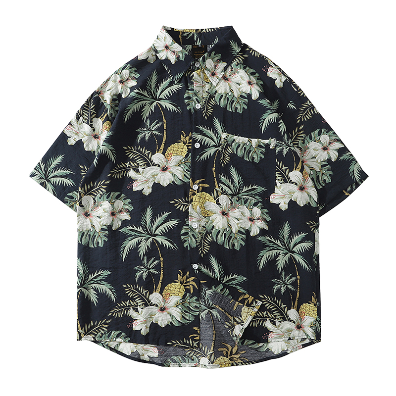 混搭商店ALOHA SHIRTS 夏威夷沙滩度假风椰树印花短袖衬衫男女ins
