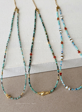 文艺小清新绿色天然石水晶串珠项链女复古轻奢时尚百搭颈链锁骨链