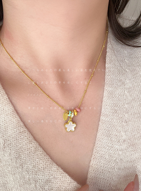 轻奢高级感红色滴油贝母双面花朵吊坠项链个性精致时尚颈链毛衣链