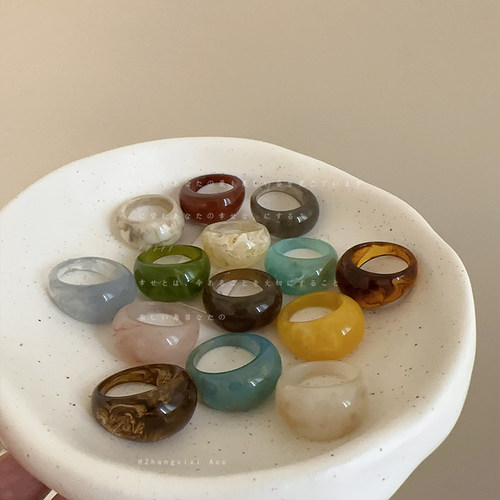 简约高级感彩色椭圆树脂戒指女韩国小众ins个性精致百搭指环扳指 - 图0