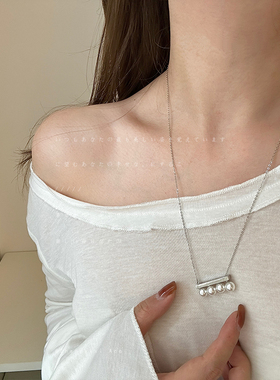 小众设计感平衡杆珍珠抽拉式项链女简约时尚个性百搭颈链毛衣链