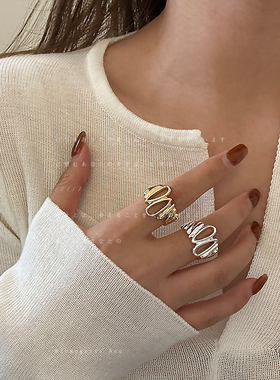 不规则缕空水滴金属开口戒指女小众个性独特精致通勤百搭指环戒子