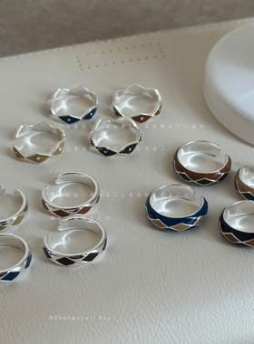 设计感撞色滴油菱形戒指女复古轻奢时尚潮流气质通勤百搭指环戒子