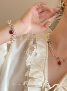 莓有烦恼草莓水晶串珠项链手链女设计感个性甜美时尚颈链锁骨链