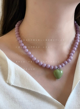 啵啵芋泥紫串珠爱心项链女甜美可爱清新时尚通勤百搭颈链毛衣链