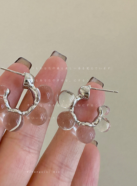 轻奢高级感透明串珠耳钉女小众独特精致复古优雅时尚百搭耳环耳饰