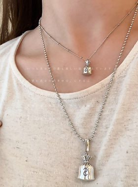 可打开钱袋子吊坠项链女小众设计感时尚气质优雅百搭颈链毛衣链
