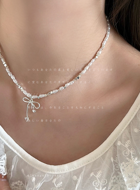 独特甜美蝴蝶结碎银珍珠项链女小众高级感气质优雅百搭颈链锁骨链