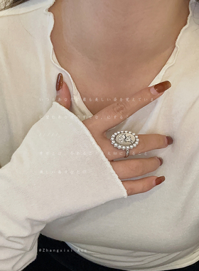 韩国小众小鹿珍珠戒指女温柔甜美可爱时尚个性气质百搭指环戒子