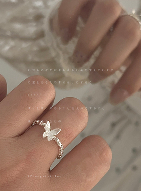 蝴蝶碎银子戒指超仙甜美碎银子戒指有弹力女