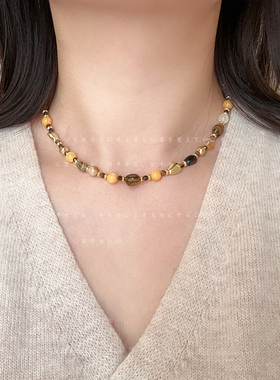 彩色天然石虎眼石串珠项链女轻奢复古百搭时尚潮流气质颈链毛衣链